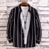 Wholesale of 2022 new men's British long-sleeved shirts, stylish, casual and slimming vertical striped men's shirts Specification image